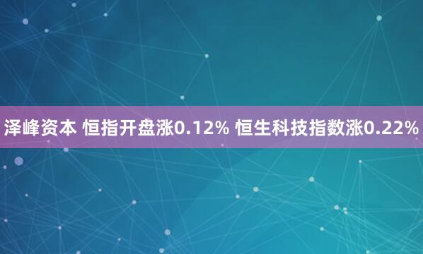 泽峰资本 恒指开盘涨0.12% 恒生科技指数涨0.22%